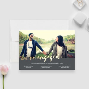Modèle d'invitation photo Nous sommes fiancés, invitation à une fête de fiançailles en téléchargement numérique, mariage, faire-part de fiançailles