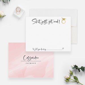 Carte de correspondance Merde juste reçue, carte de mariage drôle, carte de proposition de mariage personnalisée avec enveloppes, seras-tu ma proposition de demoiselle d'honneur