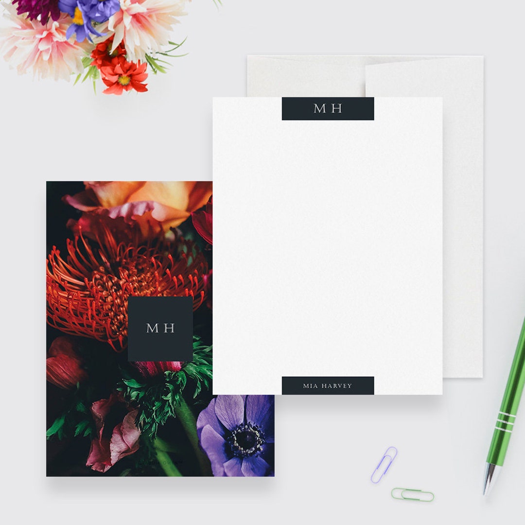 Monogrammed Personalized Note Card for Women, Monogram Name Initials ...