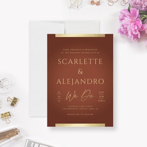 Elegante plantilla de invitación de boda en terracota, descarga digital personalizada de despedida de soltera, tarjetas de ceremonia de boda imprimibles