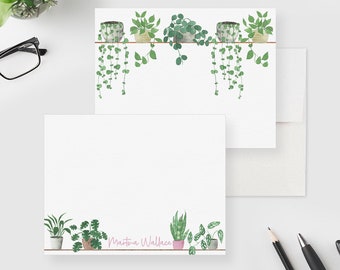 Personalized Potted Plants Note Card, Houseplant Stationery Set for Her, Modern Greenery Thank You Cards, Plant Lover Gifts