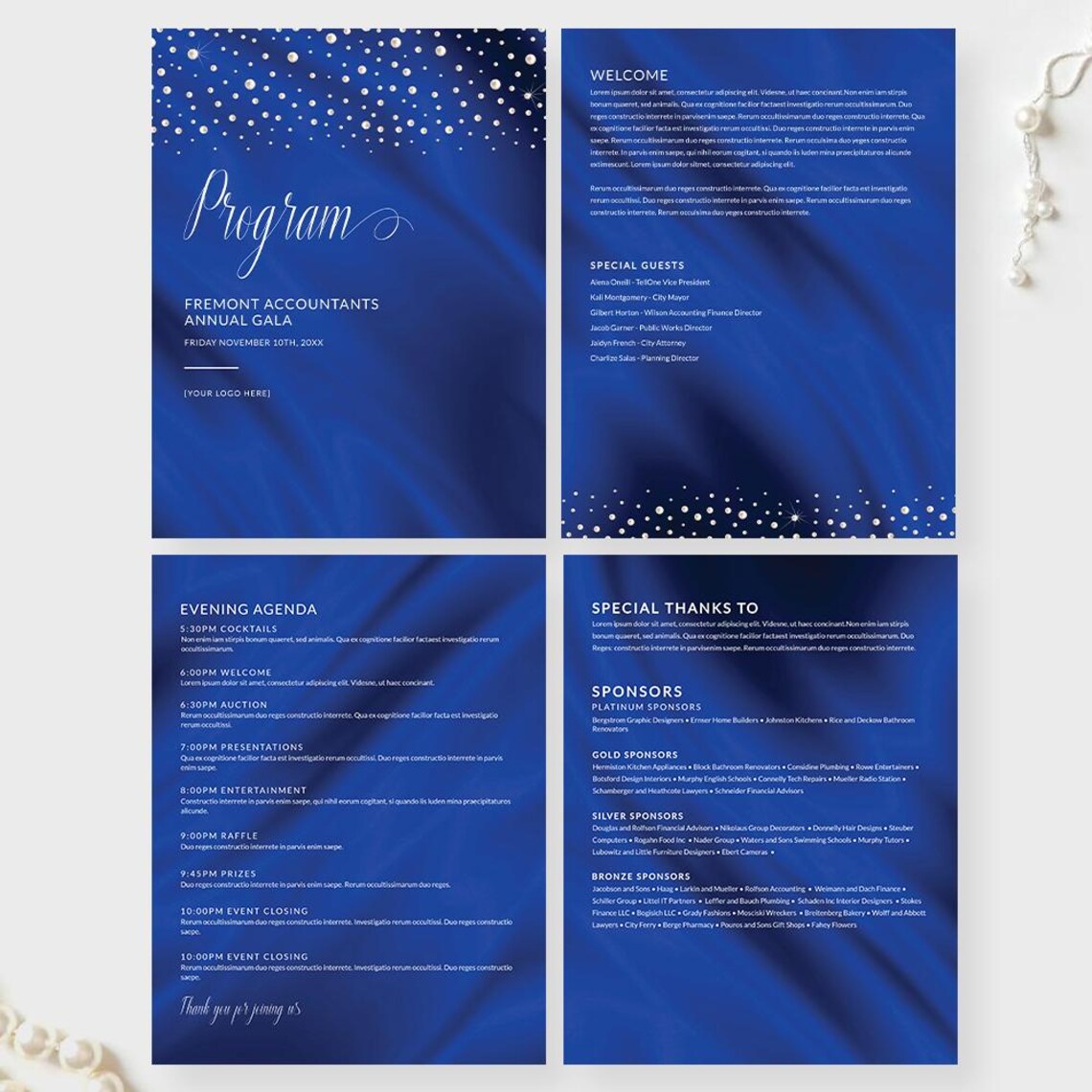 Elegant Pearl Gala Program Event Printable Digital Download, Fundraiser ...
