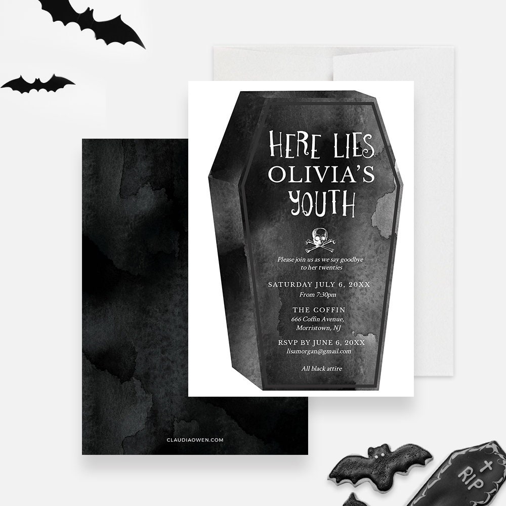 Coffin Party Invitation Editable Template Here Lies My Youth | Etsy