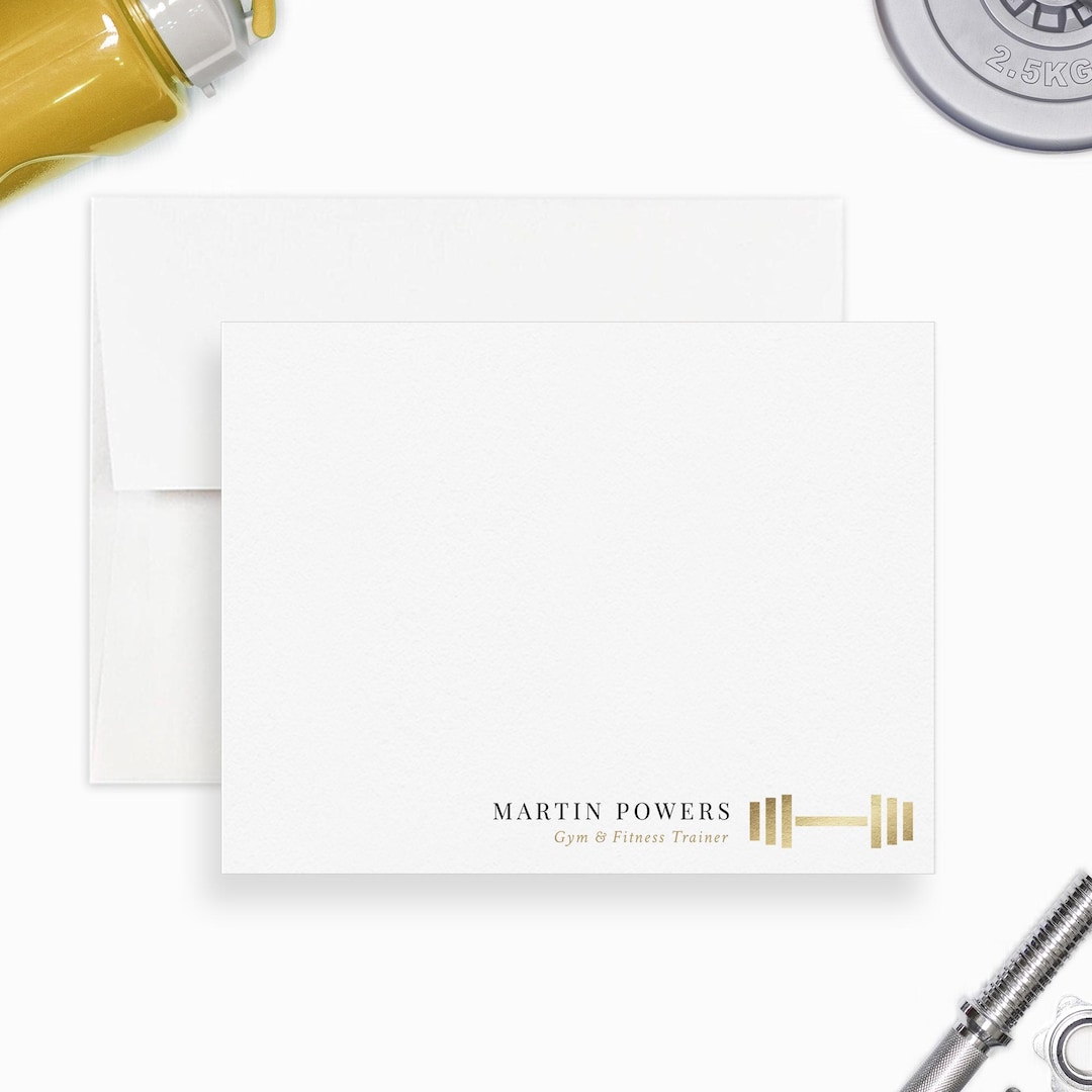 Workout Note Cards Fitness Trainer Note Cards Personalized With Name Custom Barbell Design ...