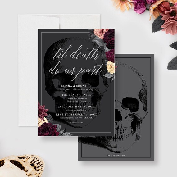 Til Death Do Us Party Wedding Invitation Editable Template Goth