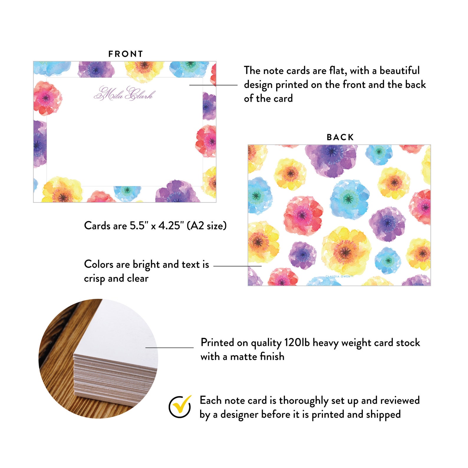 Personalized Floral Note Cards for Women Custom Watercolor Flower ...