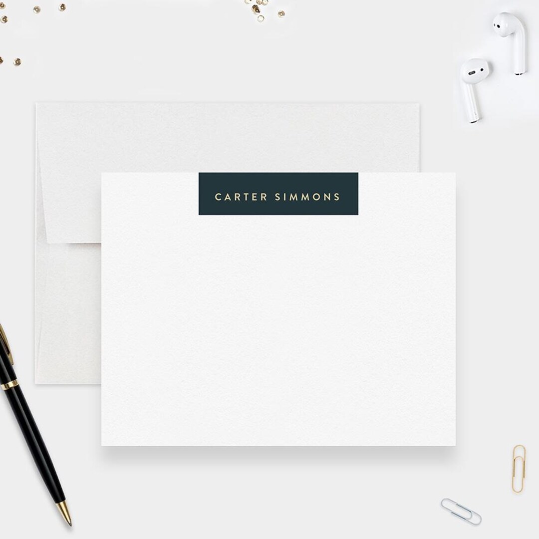 Custom Flat Note Card Set for Men Personalized With Name Modern ...