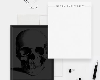 Skull Note Card Death Personalized Office Stationery, Custom Thank You Card Set, Halloween Note Card Goth Office Gift