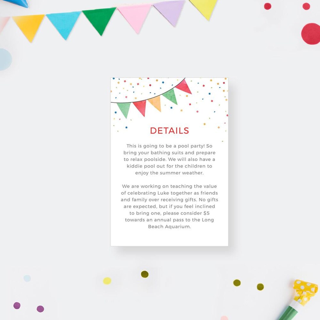Confetti Information Card Template, Printable Details Card, Info Card ...
