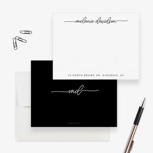 Papeterie minimaliste personnalisée pour femme, ensemble de cartes-cadeaux à lettres monogrammées pour le bureau à domicile, papeterie d'affaires simple