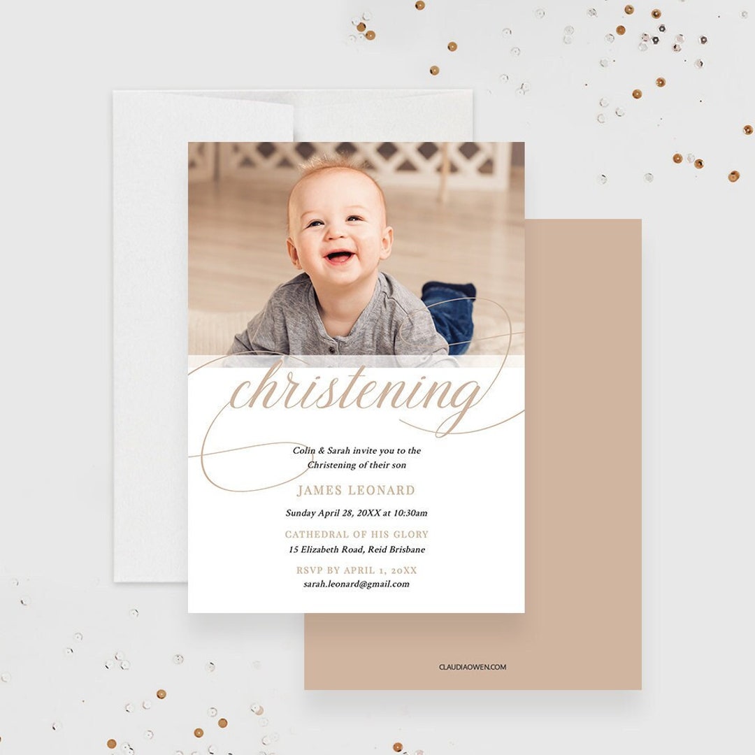 Christening Religious Party Invitation Editable Template, Boy Photo Christening Editable Digital ...