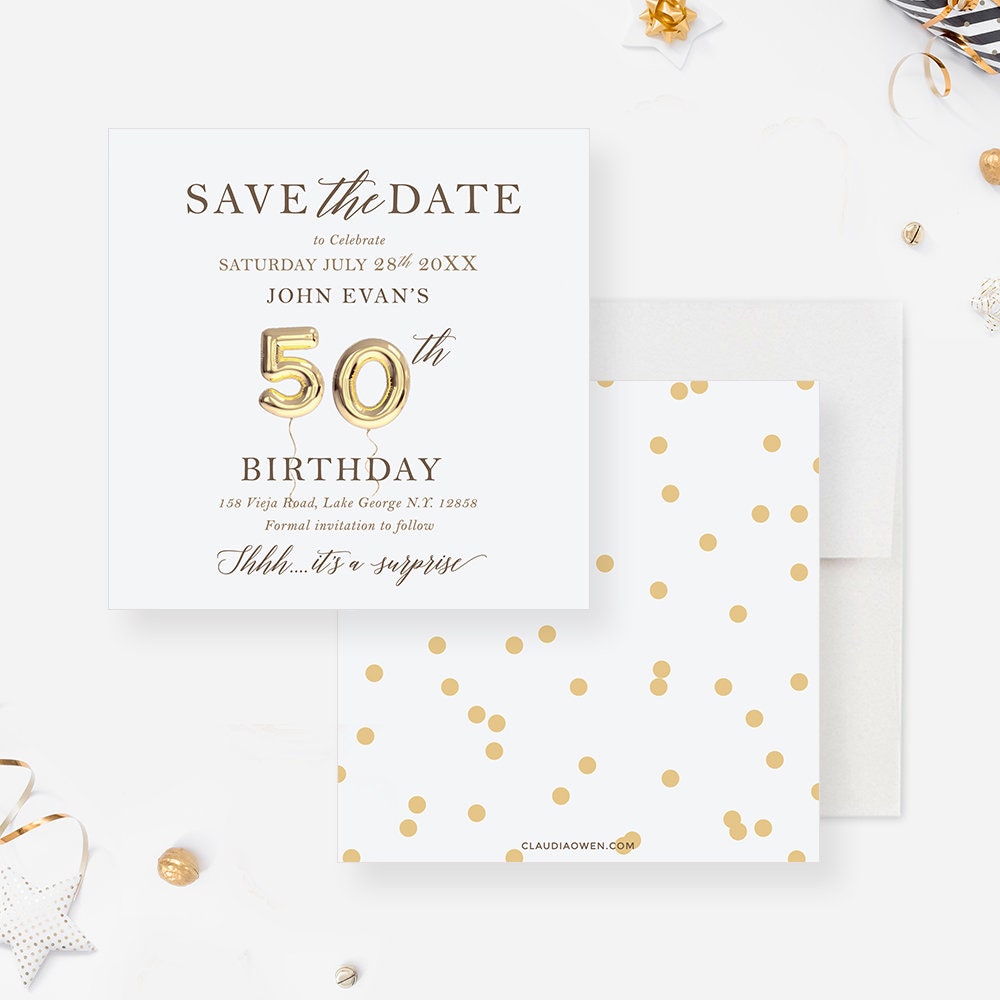 50th Birthday Save The Date Card Fiftieth Wedding Or Business Etsy