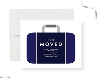 New Home Announcement Card with Blue Suitcase, New House Cards, Personalized Moving Announcement Card, New Apartment Address with Envelopes