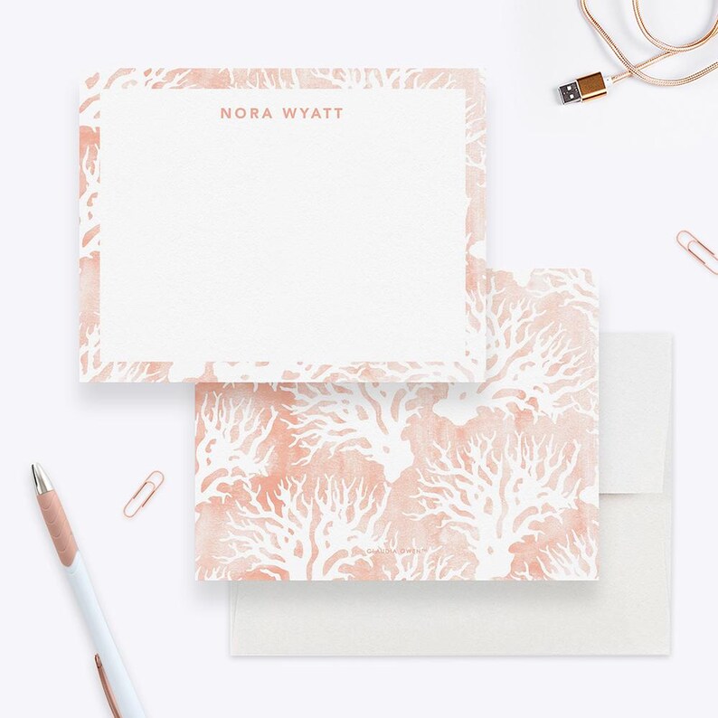 Coral Reef Note Card Set Personalized Ocean Stationery Nature Inspired ...