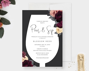Pour and Sip Candle Making Party Editable Template, Wine and Paint Party Digital Download, Wine Night Ladies Night Out Bachelorette