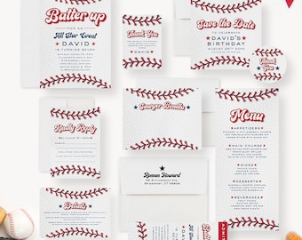 Baseball Birthday Party Invitation for Kids, Baseball Themed Thank You Cards, Baseball Save the Dates