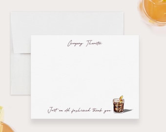 Whiskey Thank You Card Just an Old Fashioned Theme Personalized Stationery Set Custom Bourbon Note Cards Gift for Groomsmen Men