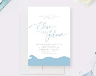 Invitation Card for Beach Wedding, Seaside Wedding Invitation, Coastal Wedding Invites, Destination Wedding Invitation with Ocean Waves