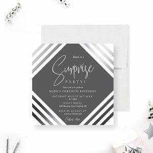 Silver and Gray Invitation for Surprise Birthday Party, Elegant Invites for Joint Birthday Bash, 30th 40th 50th 60th Birthday Invitations