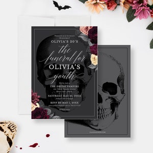 Funeral for my Youth Party Invitation Matching Set Editable Template, Funeral Birthday RIP 20s 30s, Obituary Welcome Sign Gift Tag Bundle image 2