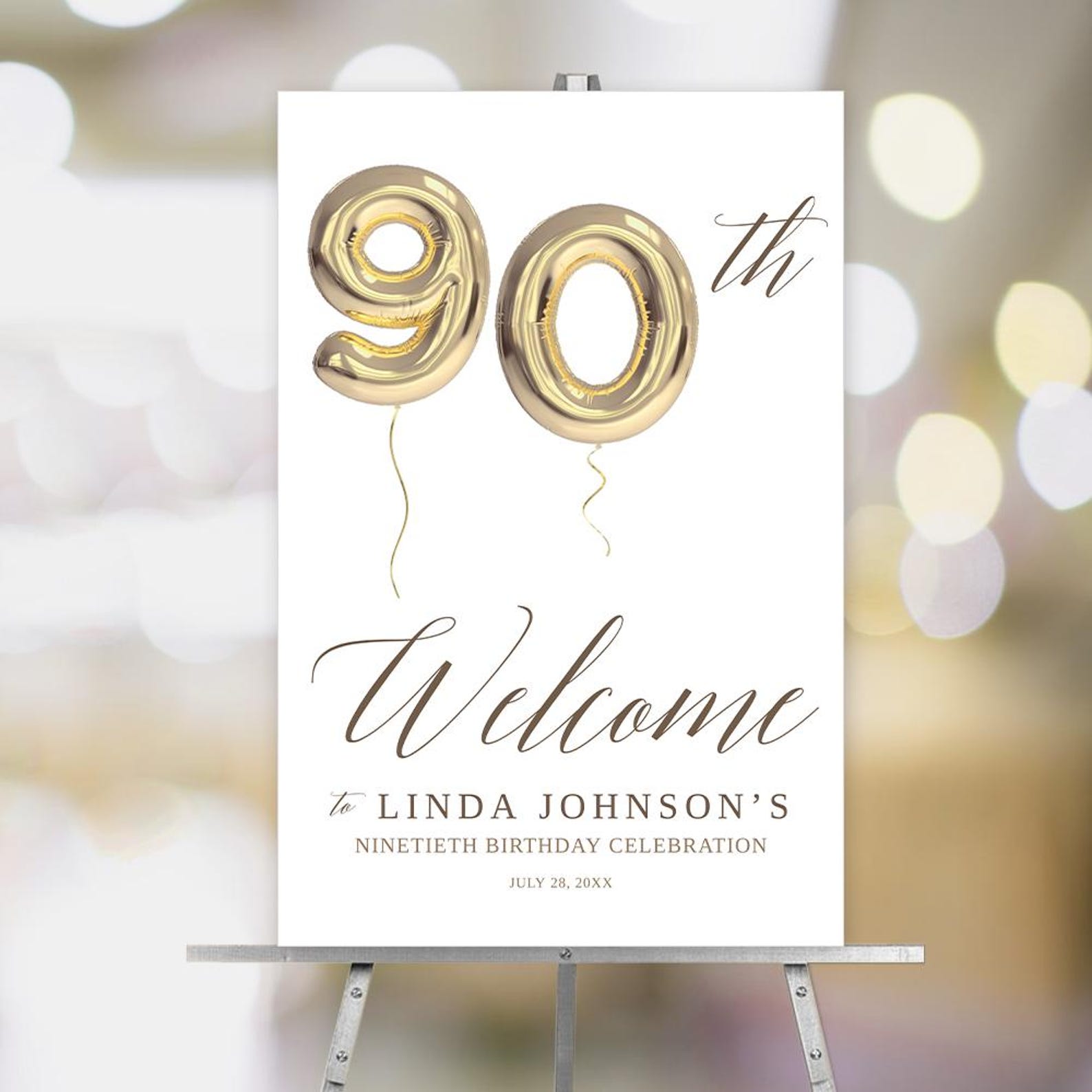 90th Birthday Party Welcome Sign Template With Gold Balloon Printable ...