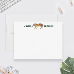 Tiger Note Cards Personalized Stationery Set With Name Custom Jungle Flat Note Card Set For Kids Animal Lover Gift Safari Themed Design