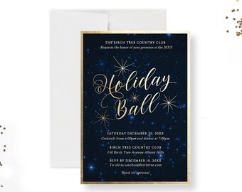 Holiday Ball Party Invitation Template, Christmas Ball Digital Download Editable Invitation, Elegant Starry Night Sky
