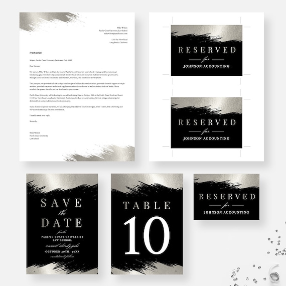 Gala Party Invitation Template, Business Sponsorship Form Digital Download, RSVP Card, Event Program Template, Ticket Invite Set