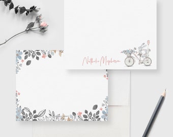Bike Stationery Floral Note Card Biker Gift Boho Girl Bicycle Stationery, Vintage Bike Thank You Notecards, Bike Lover Cards Cyclist Gift