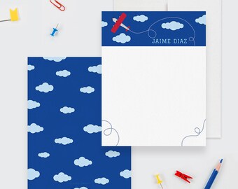 Airplane Boys Stationery Set, Personalized Kids Note Card, Stationary For Children Airplane Birthday Thank You Cards, Airplane Gifts