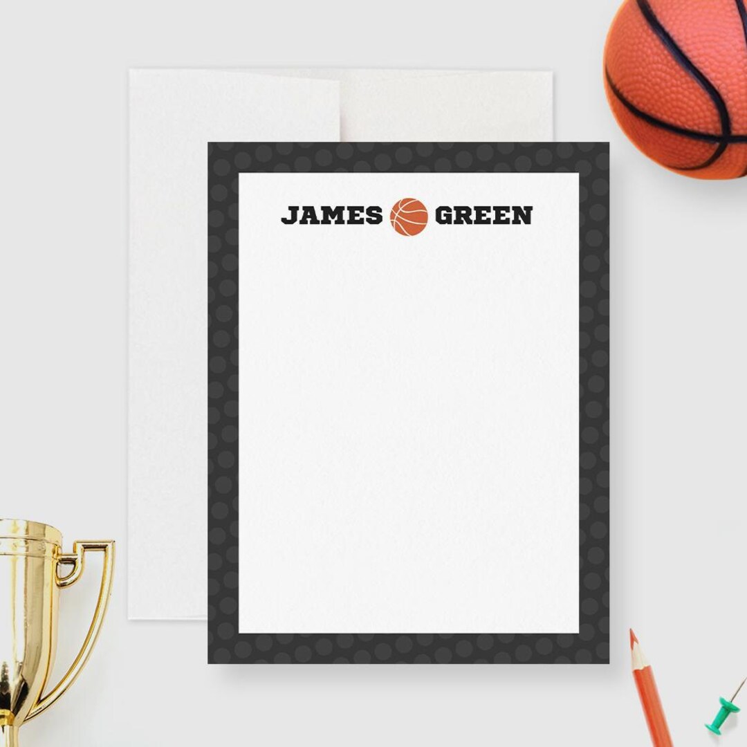 Personalized Basketball Note Cards Kids Sports Stationery Set Custom ...