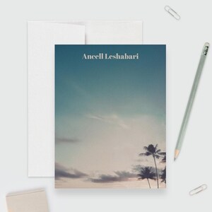 Beach Stationery Set Personalized Tropical Note Cards Palm Leaf Flat Cards Summer Gift for Her Coastal Thank You Set