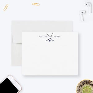 Cartes de correspondance de hockey personnalisées pour garçons Ensemble de papeterie de sport personnalisée avec cadeau prénom pour l'équipe d'entraîneurs de joueurs de hockey Notes de remerciement