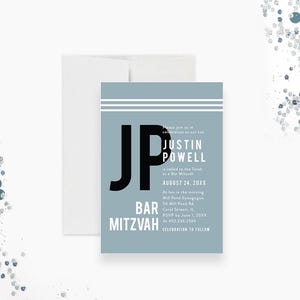 Modern Minimalist Bar Mitzvah Invitation, Religious Celebration Mitzvah Invites, Personalized Mitzvah Save the Date, Mitzvah Thank You Cards
