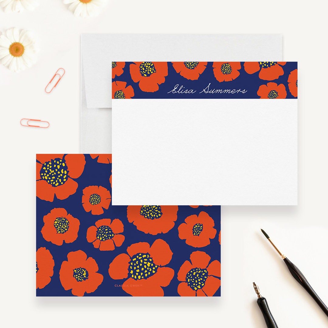 Floral Notecard Flower Stationery Set Custom Floral Stationary Floral ...