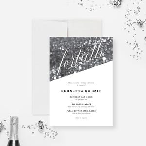 Modello modificabile dell'invito alla festa del 40° compleanno, download digitale stampabile elegante di 40 anni, inviti d'argento per uomini e donne
