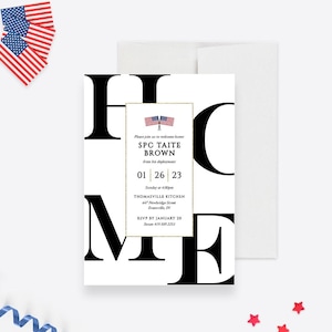 Modello modificabile per invito alla festa di benvenuto a casa, inviti digitali per il ritorno a casa militare, benvenuto dell&#39;eroe US Navy Marines Army Police Air Force