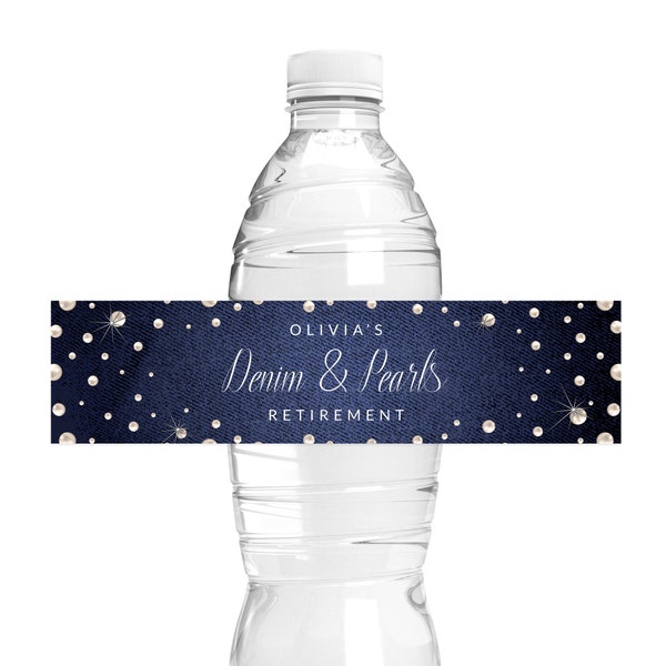 Denim and Pearls Water Bottle Label Template, Pearl Wedding Anniversary Printable Digital Download, Pearl Birthday Water Label Digital File
