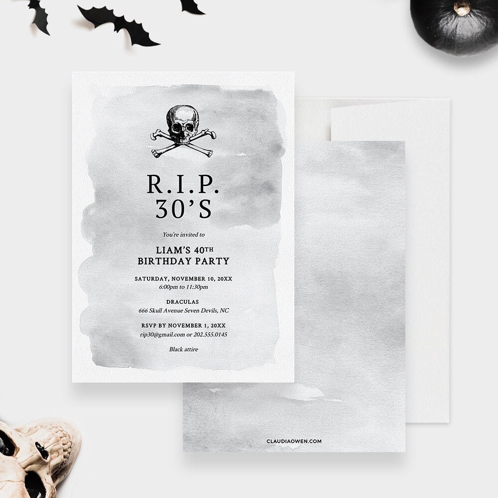 Coffin Party Invitation Editable Template, Here Lies My Youth
