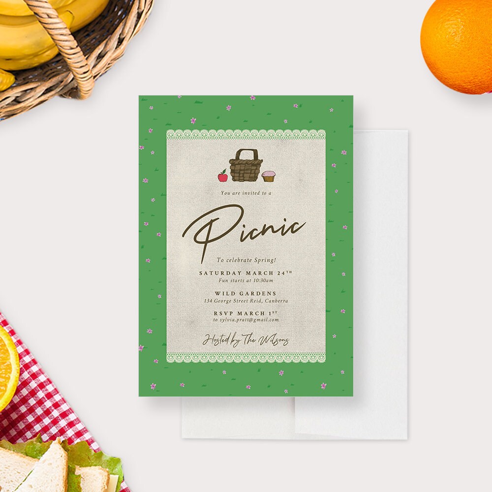 Spring Food Invitation Picnic Invitation for Spring Celebration, Family Spring Party Invites ...