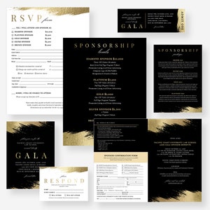 Gala Party Invitation Editable Template, Business Sponsorship Form Digital Download, RSVP Card, Event Program Template, Ticket Invite Set