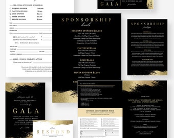 Gala Party Invitation Editable Template, Business Sponsorship Form Digital Download, RSVP Card, Event Program Template, Ticket Invite Set