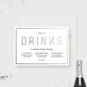 Birthday Drinks Adult Party Invitation Template, Guys Birthday Digital Download, Birthday Invitation for Men, Invitation for Him