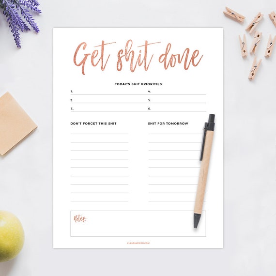 Get Shit Done Printable To Do List Template, Shit To do Digital Download Weekly Planner, Funny Stationary Daily Organizer