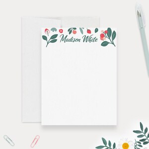 Spring Stationery Set Personalized With Name Custom Floral Note Cards Greenery Design for Women Teachers Garden Gifts