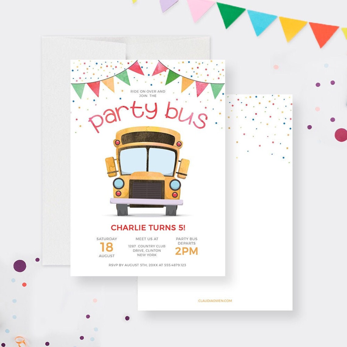 Kids Party Bus Invitation Editable Template School Bus Etsy