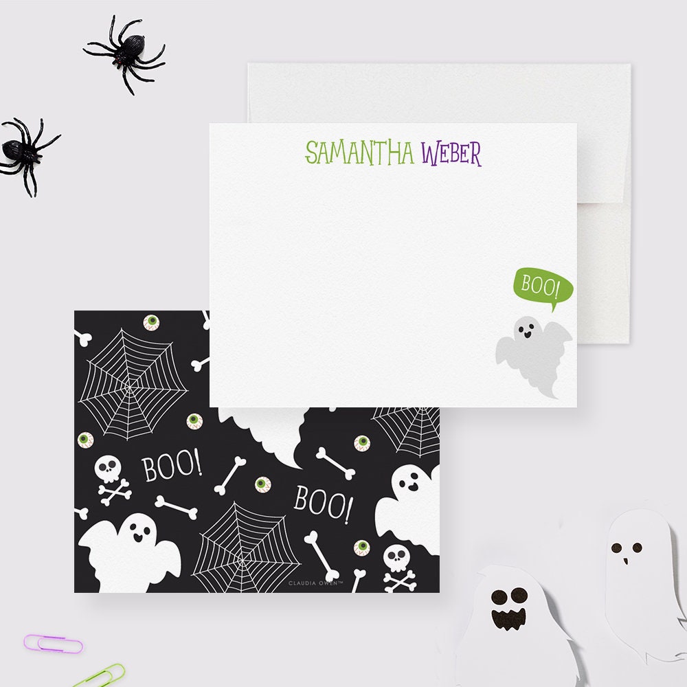 Halloween Ghost Note Card, Boo Birthday Thank You Notes, Cute Ghost ...