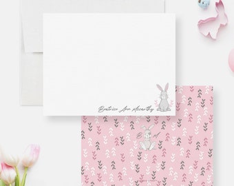Personalized Bunny Note Card For Kids Girl Stationery, Easter Rabbit Cute Bunny Gifts, Bunny Thank You Note, Animal Rabbit Flat Note Card