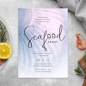 Seafood Feast Birthday Dinner Party Invitation Editable Template, Crawfish Printable Digital Download, Seashell Seafood Boil Party