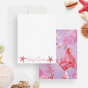 Starfish Note Cards, Ocean Lover Stationary Set for Women and Girls, Marine Life Thank You Cards, Sea Star Seashells Stationery Cards